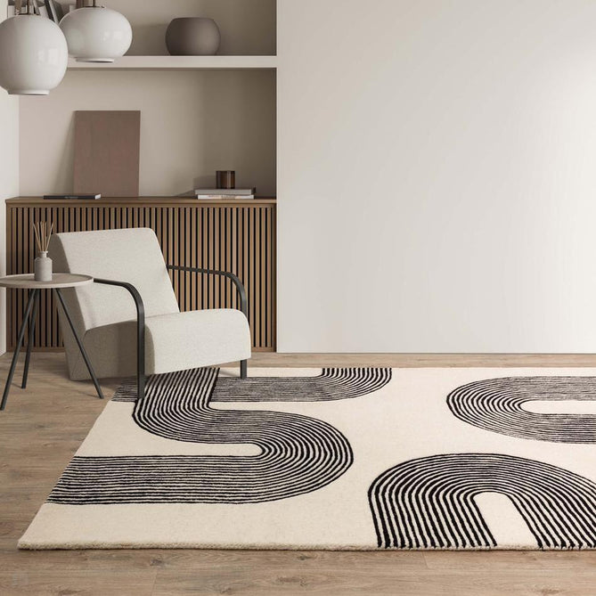 Matrix MAX87 Arches Modern Geometric Hand-Woven High-Density Soft Textured Shimmer Wool & Viscose Blend Soft Ivory/Deep Black Rug-Asiatic Carpets-Rug Love - The Most Loved Rug Store