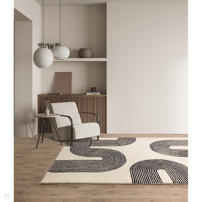 Matrix MAX87 Arches Modern Geometric Hand-Woven High-Density Soft Textured Shimmer Wool & Viscose Blend Soft Ivory/Deep Black Rug-Asiatic Carpets-Rug Love - The Most Loved Rug Store