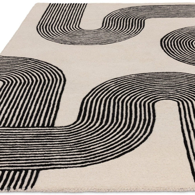 Matrix MAX87 Arches Modern Geometric Hand-Woven High-Density Soft Textured Shimmer Wool & Viscose Blend Soft Ivory/Deep Black Rug-Asiatic Carpets-Rug Love - The Most Loved Rug Store