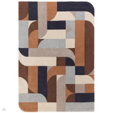 Matrix MAX88 Klotski Modern Geometric Hand-Woven High-Density Soft Textured Wool&Viscose Mix Terracotta/Multi Rug