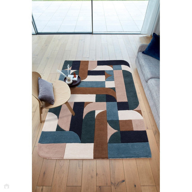 Matrix MAX89 Klotski Modern Geometric Hand-Woven High-Density Soft Textured Shimmer Wool & Viscose Blend Teal Blue/Navy/Ivory/Taupe/Chestnut/Charcoal Rug-Asiatic Carpets-Rug Love - The Most Loved Rug Store