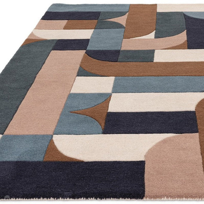 Matrix MAX89 Klotski Modern Geometric Hand-Woven High-Density Soft Textured Shimmer Wool & Viscose Blend Teal Blue/Navy/Ivory/Taupe/Chestnut/Charcoal Rug-Asiatic Carpets-Rug Love - The Most Loved Rug Store