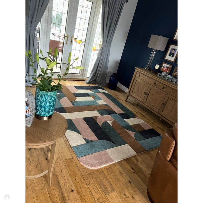 Matrix MAX89 Klotski Modern Geometric Hand-Woven High-Density Soft Textured Shimmer Wool & Viscose Blend Teal Blue/Navy/Ivory/Taupe/Chestnut/Charcoal Rug-Asiatic Carpets-Rug Love - The Most Loved Rug Store