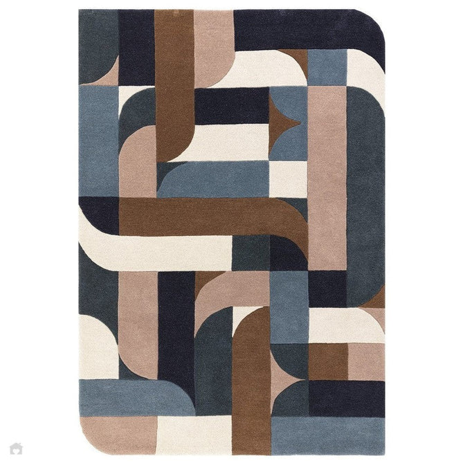 Matrix MAX89 Klotski Modern Geometric Hand-Woven High-Density Soft Textured Wool&Viscose Mix Teal/Multi Rug-Asiatic Carpets-Rug Love - The Most Loved Rug Store