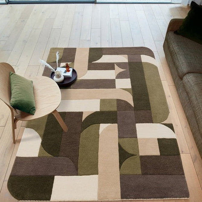 Matrix MAX90 Klotski Modern Geometric Hand-Woven High-Density Soft Textured Shimmer Wool & Viscose Blend Sage/Olive/Taupe/Charcoal/Ivory/Dark Brown Rug-Asiatic Carpets-Rug Love - The Most Loved Rug Store