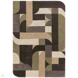Matrix MAX90 Klotski Modern Geometric Hand-Woven High-Density Soft Textured Shimmer Wool & Viscose Blend Sage/Olive/Taupe/Charcoal/Ivory/Dark Brown Rug