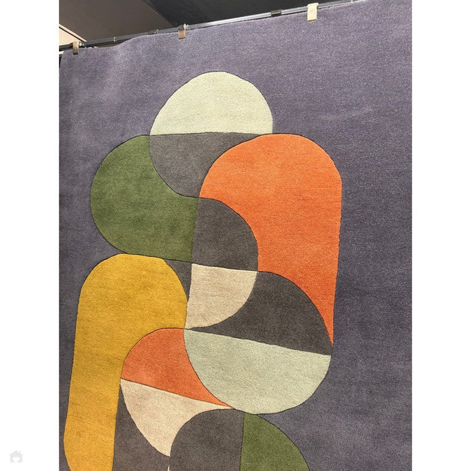 Matrix MAX91 Statement Modern Geometric Hand-Woven High-Density Soft Textured Shimmer Wool & Viscose Blend Deep Navy Blue/Multi Rug 200x300 cm