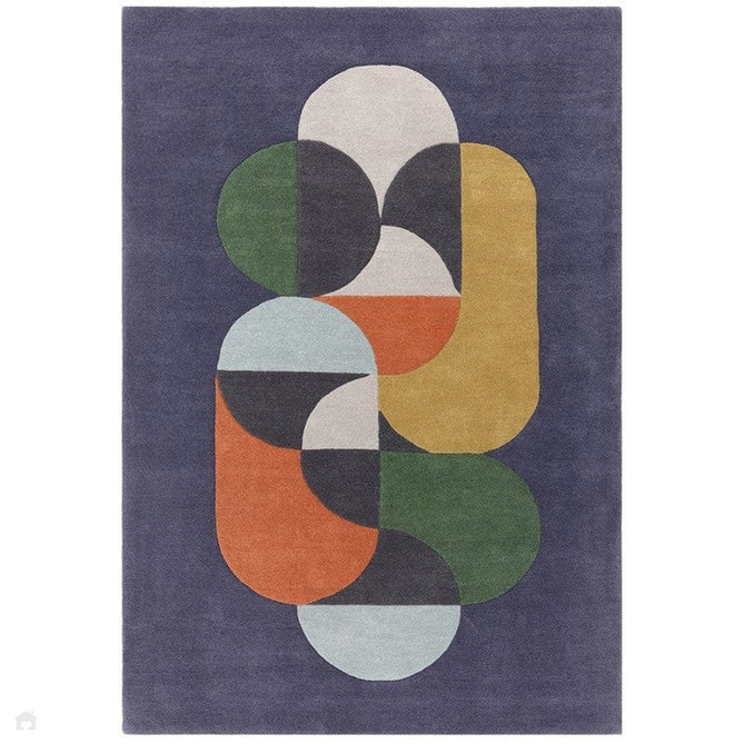 Matrix MAX91 Statement Modern Geometric Hand-Woven High-Density Soft Textured Shimmer Wool & Viscose Blend Deep Navy Blue/Multi Rug 200x300 cm