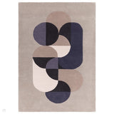 Matrix MAX92 Statement Modern Geometric Hand-Woven High-Density Soft Textured Shimmer Wool & Viscose Blend Soft Light Grey/Deep Navy/Muted Taupe/Charcoal/Off-White/Dusty Mauve Rug