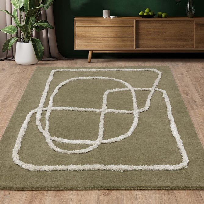 Matrix MAX93 Infinity Modern Abstract Hand-Woven High-Density Soft Textured Shimmer Wool & Viscose Blend Sage Green/Cream Rug-Asiatic Carpets-Rug Love - The Most Loved Rug Store