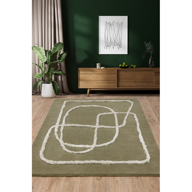 Matrix MAX93 Infinity Modern Abstract Hand-Woven High-Density Soft Textured Shimmer Wool & Viscose Blend Sage Green/Cream Rug-Asiatic Carpets-Rug Love - The Most Loved Rug Store