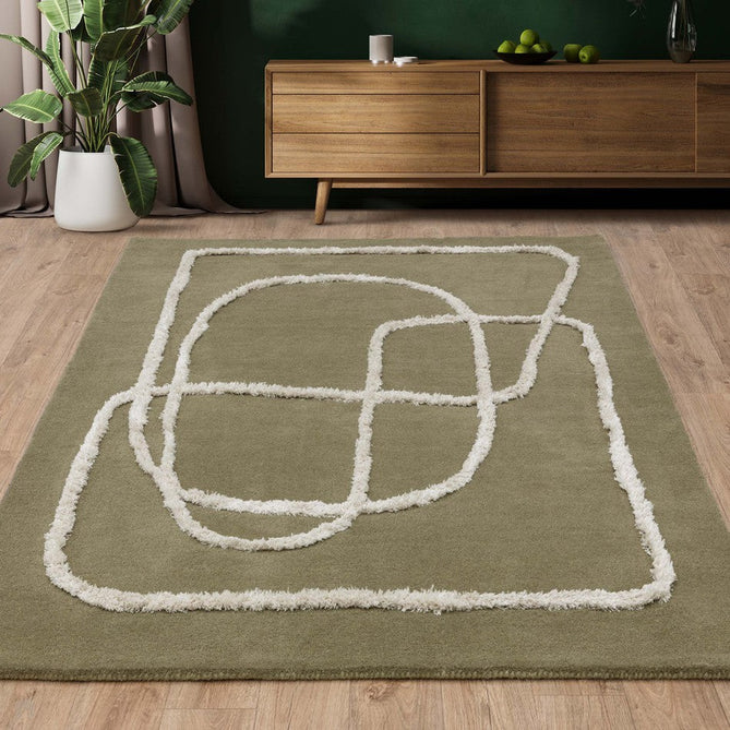 Matrix MAX93 Infinity Modern Abstract Hand-Woven High-Density Soft Textured Shimmer Wool & Viscose Blend Sage Green/Cream Rug-Asiatic Carpets-Rug Love - The Most Loved Rug Store