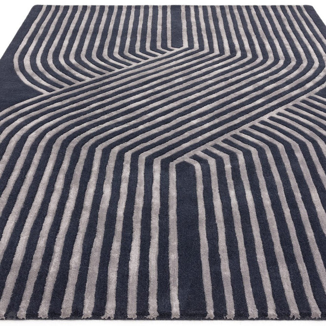 Matrix MAX97 Solsitice Modern Geometric Hand-Woven High-Density Soft Textured Shimmer Wool & Viscose Blend Deep Navy/Steel Grey/Slate Blue/Soft Silver Rug-Asiatic Carpets-Rug Love - The Most Loved Rug Store