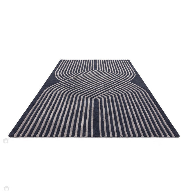 Matrix MAX97 Solsitice Modern Geometric Hand-Woven High-Density Soft Textured Shimmer Wool & Viscose Blend Deep Navy/Steel Grey/Slate Blue/Soft Silver Rug-Asiatic Carpets-Rug Love - The Most Loved Rug Store