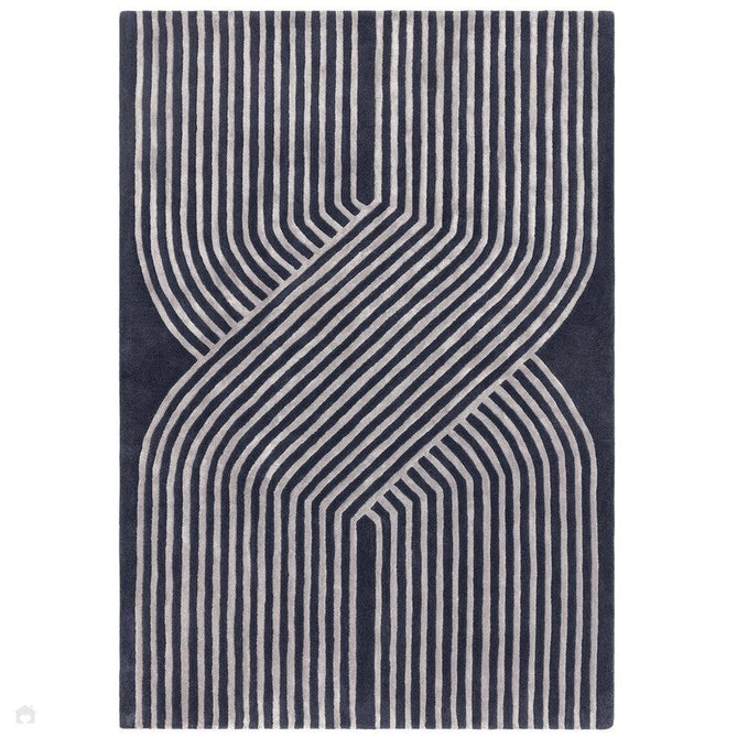 Matrix MAX97 Solsitice Modern Geometric Hand-Woven High-Density Soft Textured Shimmer Wool & Viscose Blend Deep Navy/Steel Grey/Slate Blue/Soft Silver Rug-Asiatic Carpets-Rug Love - The Most Loved Rug Store
