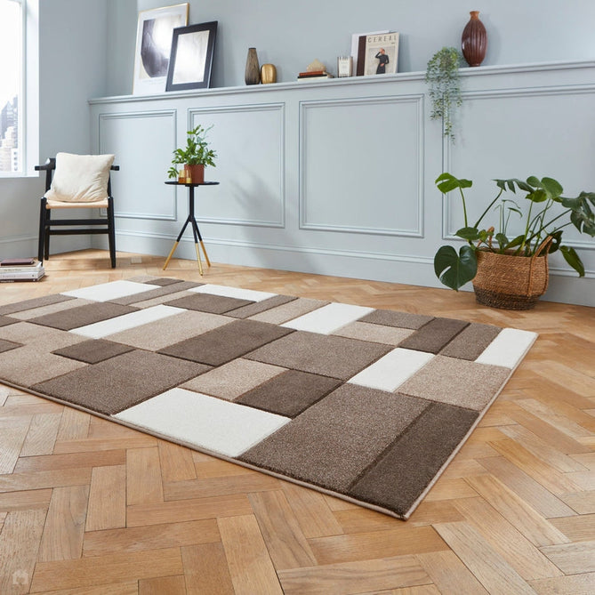 Matrix MT61 Modern Geometric Blocks Carved Soft Textured Easy-Care Durable Polypropylene Short Pile Brown/Beige/Cream Rug-Think Rugs-Rug Love - The Most Loved Rug Store