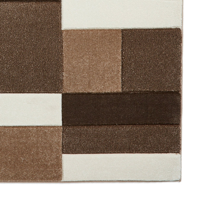 Matrix MT61 Modern Geometric Blocks Carved Soft Textured Easy-Care Durable Polypropylene Short Pile Brown/Beige/Cream Rug-Think Rugs-Rug Love - The Most Loved Rug Store