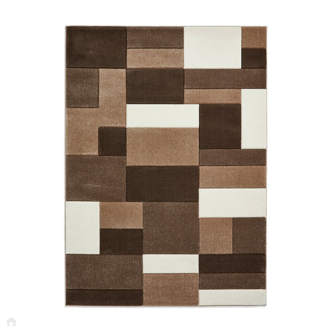 Matrix MT61 Modern Geometric Blocks Carved Soft Textured Easy-Care Durable Polypropylene Short Pile Brown/Beige/Cream Rug-Think Rugs-Rug Love - The Most Loved Rug Store