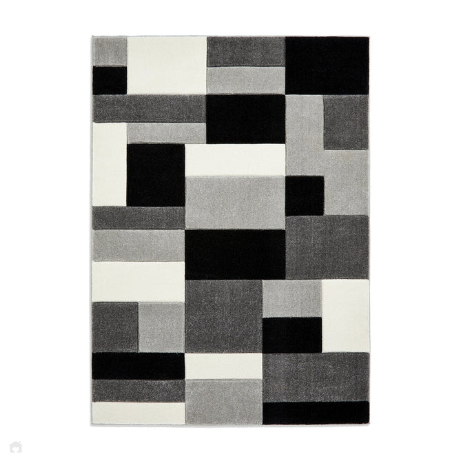 Matrix MT61 Modern Geometric Blocks Carved Soft Textured Easy-Care Durable Polypropylene Short Pile Grey/Black/Cream Rug-Think Rugs-Rug Love - The Most Loved Rug Store
