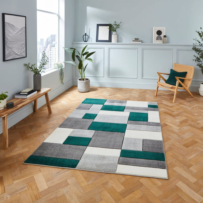 Matrix MT61 Modern Geometric Blocks Carved Soft Textured Easy-Care Durable Polypropylene Short Pile Grey/Green/Cream Rug-Think Rugs-Rug Love - The Most Loved Rug Store