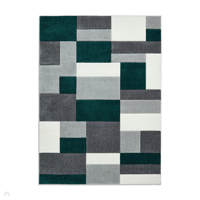 Matrix MT61 Modern Geometric Blocks Carved Soft Textured Easy-Care Durable Polypropylene Short Pile Grey/Green/Cream Rug-Think Rugs-Rug Love - The Most Loved Rug Store