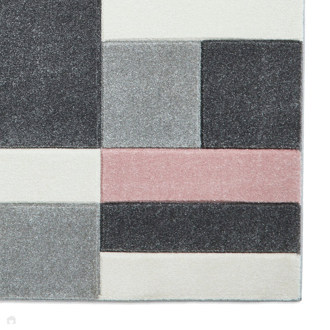 Matrix MT61 Modern Geometric Blocks Carved Soft Textured Easy-Care Durable Polypropylene Short Pile Grey/Rose/Cream Rug-Think Rugs-Rug Love - The Most Loved Rug Store