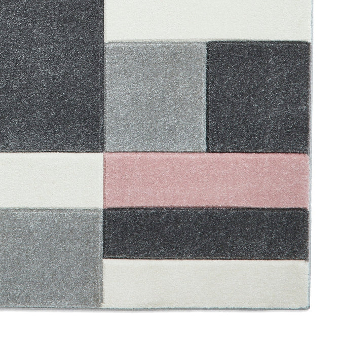 Matrix MT61 Modern Geometric Blocks Carved Soft Textured Easy-Care Durable Polypropylene Short Pile Grey/Rose/Cream Rug-Think Rugs-Rug Love - The Most Loved Rug Store