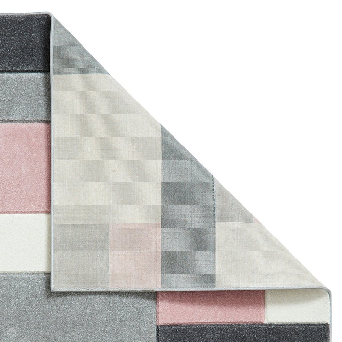 Matrix MT61 Modern Geometric Blocks Carved Soft Textured Easy-Care Durable Polypropylene Short Pile Grey/Rose/Cream Rug-Think Rugs-Rug Love - The Most Loved Rug Store