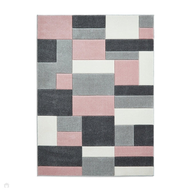 Matrix MT61 Modern Geometric Blocks Carved Soft Textured Easy-Care Durable Polypropylene Short Pile Grey/Rose/Cream Rug-Think Rugs-Rug Love - The Most Loved Rug Store