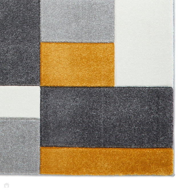 Matrix MT61 Modern Geometric Blocks Carved Soft Textured Easy-Care Durable Polypropylene Short Pile Grey/Yellow/Cream Rug-Think Rugs-Rug Love - The Most Loved Rug Store