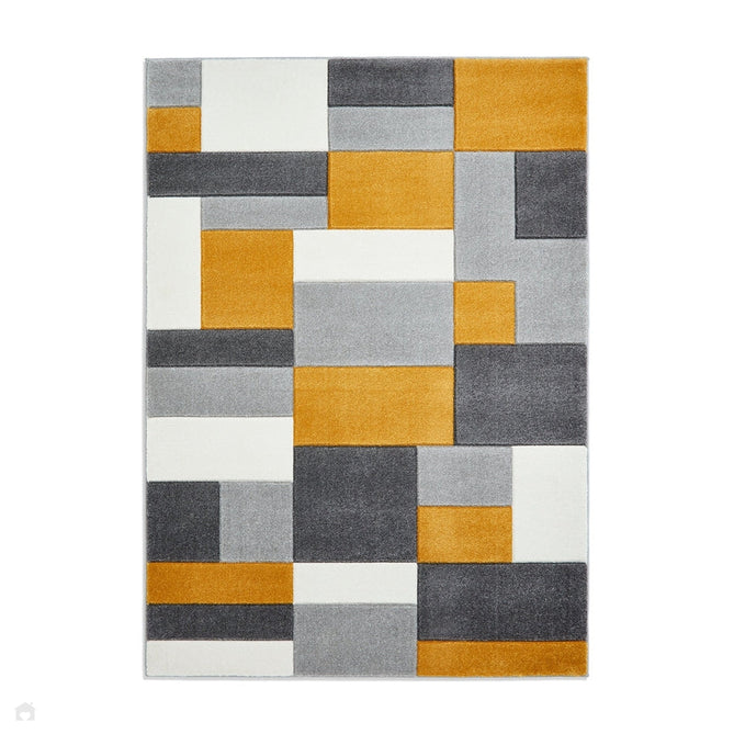Matrix MT61 Modern Geometric Blocks Carved Soft Textured Easy-Care Durable Polypropylene Short Pile Grey/Yellow/Cream Rug-Think Rugs-Rug Love - The Most Loved Rug Store