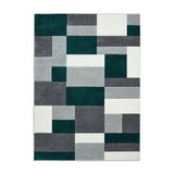 Matrix MT61 Modern Geometric Blocks Soft Hand-Carved Grey/Green/Cream Rug
