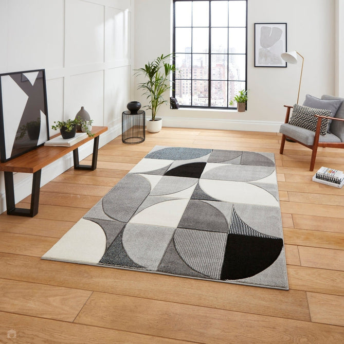 Matrix MT63 Modern Geometric Carved Soft Textured Easy-Care Durable Polypropylene Short Pile Cream/Grey/Black Rug-Think Rugs-Rug Love - The Most Loved Rug Store