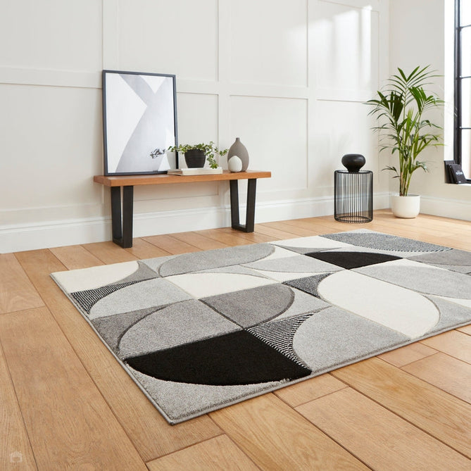 Matrix MT63 Modern Geometric Carved Soft Textured Easy-Care Durable Polypropylene Short Pile Cream/Grey/Black Rug-Think Rugs-Rug Love - The Most Loved Rug Store
