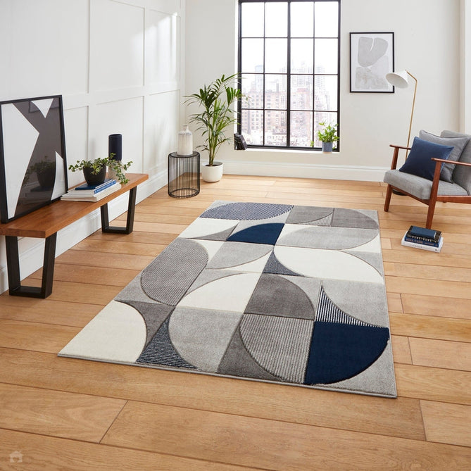 Matrix MT63 Modern Geometric Carved Soft Textured Easy-Care Durable Polypropylene Short Pile Cream/Grey/Navy Rug-Think Rugs-Rug Love - The Most Loved Rug Store