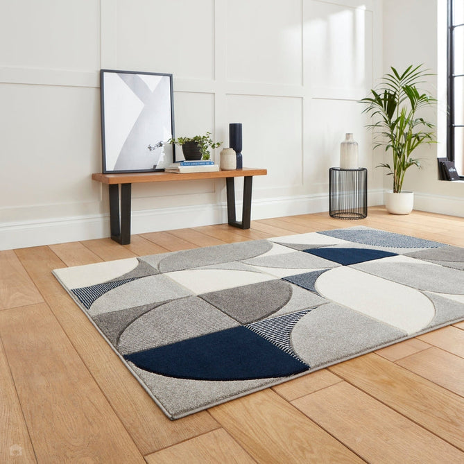 Matrix MT63 Modern Geometric Carved Soft Textured Easy-Care Durable Polypropylene Short Pile Cream/Grey/Navy Rug-Think Rugs-Rug Love - The Most Loved Rug Store