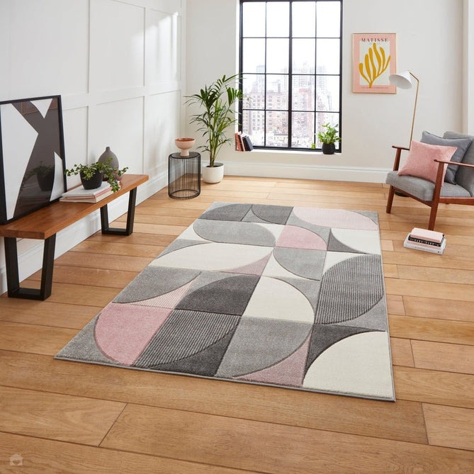 Matrix MT63 Modern Geometric Carved Soft Textured Easy-Care Durable Polypropylene Short Pile Cream/Grey/Rose Rug-Think Rugs-Rug Love - The Most Loved Rug Store