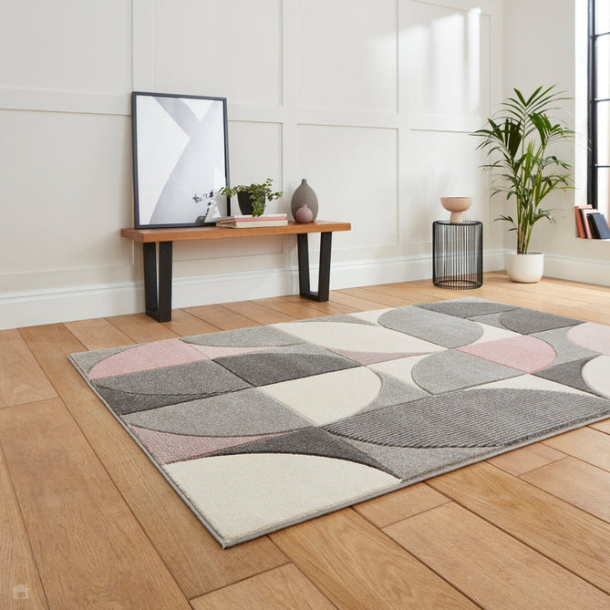 Matrix MT63 Modern Geometric Carved Soft Textured Easy-Care Durable Polypropylene Short Pile Cream/Grey/Rose Rug-Think Rugs-Rug Love - The Most Loved Rug Store