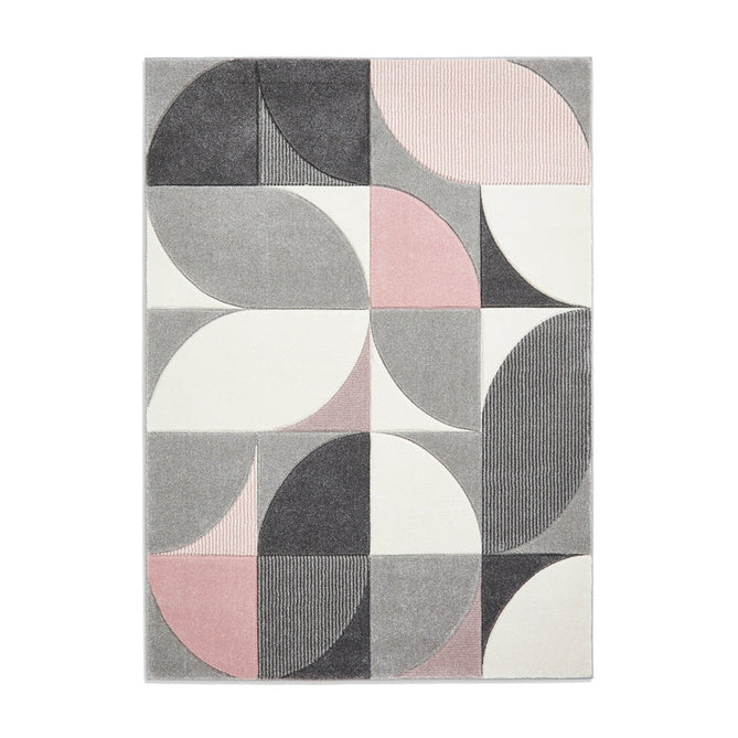 Matrix MT63 Modern Geometric Carved Soft Textured Easy-Care Durable Polypropylene Short Pile Cream/Grey/Rose Rug-Think Rugs-Rug Love - The Most Loved Rug Store