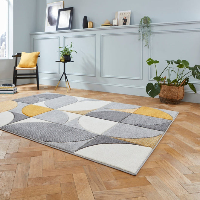 Matrix MT63 Modern Geometric Carved Soft Textured Easy-Care Durable Polypropylene Short Pile Cream/Grey/Yellow Rug-Think Rugs-Rug Love - The Most Loved Rug Store