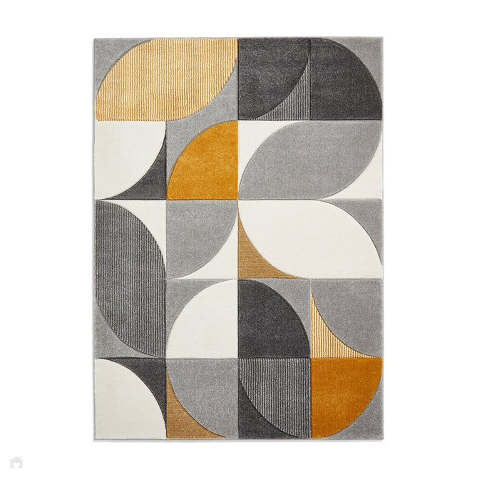 Matrix MT63 Modern Geometric Carved Soft Textured Easy-Care Durable Polypropylene Short Pile Cream/Grey/Yellow Rug-Think Rugs-Rug Love - The Most Loved Rug Store
