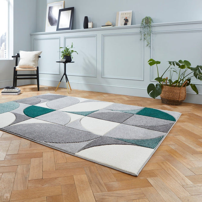 Matrix MT63 Modern Geometric Carved Soft Textured Easy-Care Durable Polypropylene Short Pile Grey/Green/Cream Rug-Think Rugs-Rug Love - The Most Loved Rug Store
