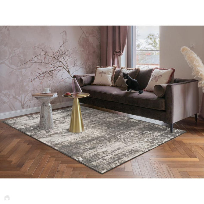 Mayfair Abyss MAY01 Modern Abstract Distressed Metallic Shimmer Soft Velvety Touch Textured Polyester Low Profile Short Pile Charcoal Grey/Ash Grey/Ivory/Pewter Grey/Taupe Beige Rug-Desire Rugs-Rug Love - The Most Loved Rug Store