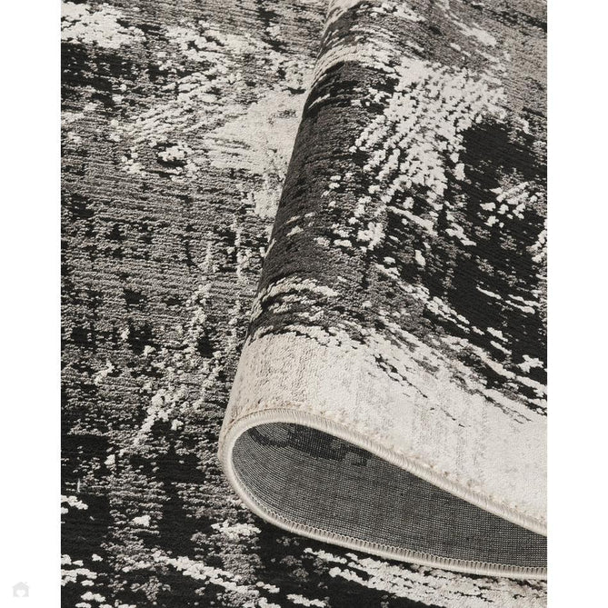 Mayfair Canvas MAY02 Modern Abstract Distressed Metallic Shimmer Soft Velvety Touch Textured Polyester Low Profile Short Pile Jet Black/Steel Grey/Ivory/Charcoal Grey/Pewter Silver Rug-Desire Rugs-Rug Love - The Most Loved Rug Store
