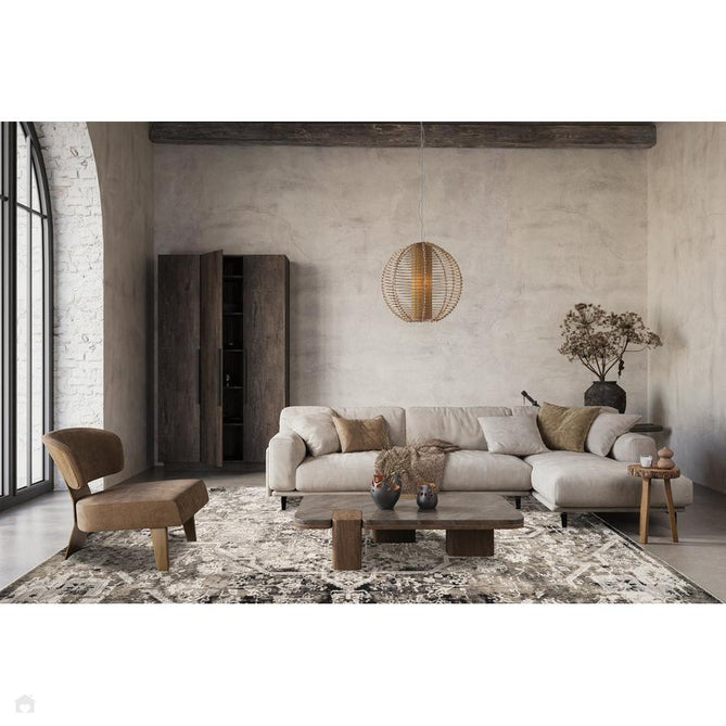 Mayfair Flora MAY04 Modern Vintage Medallion Distressed Metallic Shimmer Soft Velvety Touch Textured Polyester Low Profile Short Pile Warm Taupe/Stone Grey/Ivory/Charcoal Black/Ash Beige Rug-Desire Rugs-Rug Love - The Most Loved Rug Store