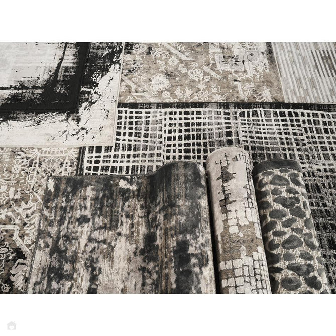 Mayfair Flora MAY04 Modern Vintage Medallion Distressed Metallic Shimmer Soft Velvety Touch Textured Polyester Low Profile Short Pile Warm Taupe/Stone Grey/Ivory/Charcoal Black/Ash Beige Rug-Desire Rugs-Rug Love - The Most Loved Rug Store