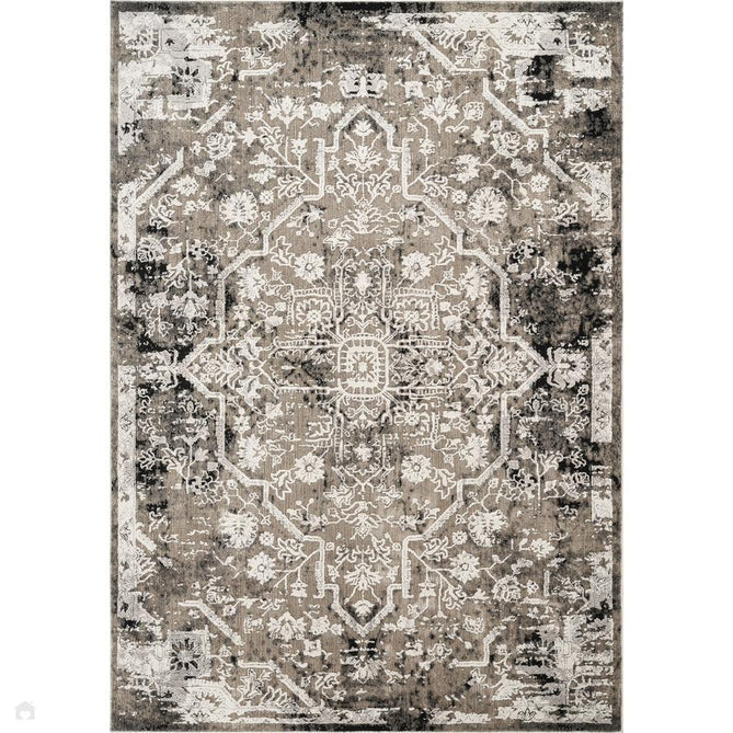 Mayfair Flora MAY04 Modern Vintage Medallion Distressed Metallic Shimmer Soft Velvety Touch Textured Polyester Low Profile Short Pile Warm Taupe/Stone Grey/Ivory/Charcoal Black/Ash Beige Rug-Desire Rugs-Rug Love - The Most Loved Rug Store