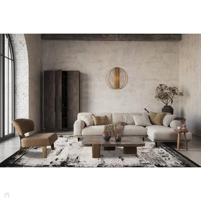 Mayfair Frame MAY05 Modern Abstract Distressed Metallic Shimmer Soft Velvety Touch Textured Polyester Low Profile Short Pile Ivory/Ash Grey/Charcoal Grey/Jet Black/Stone Beige Rug-Desire Rugs-Rug Love - The Most Loved Rug Store