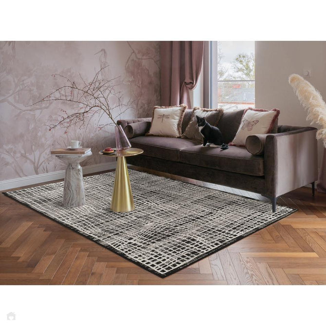 Mayfair Mesh MAY07 Modern Abstract Distressed Metallic Shimmer Soft Velvety Touch Textured Polyester Low Profile Short Pile Ivory/Stone Grey/Charcoal Grey/Jet Black/Ash Taupe Rug-Desire Rugs-Rug Love - The Most Loved Rug Store