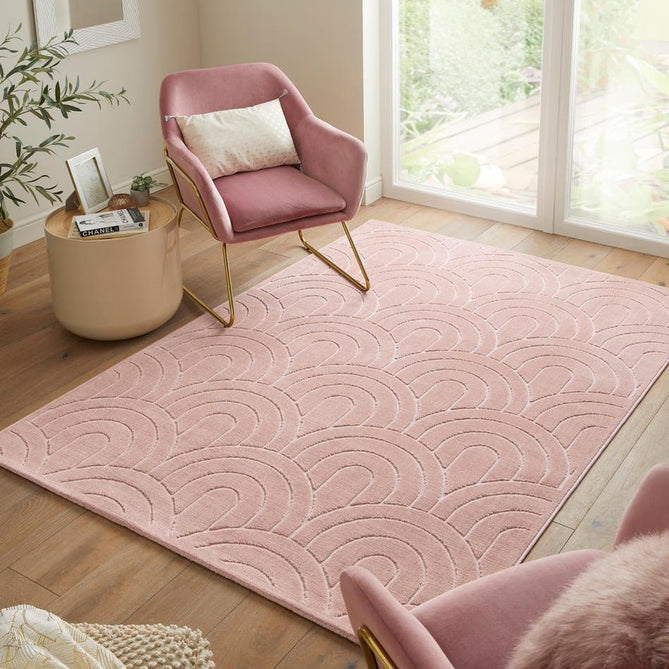 Maze MAZ103 Modern Geometric Metallic Shimmer Carved Hi-Lo Soft-Touch Polyester Low Profile Short Pile Dusty Pink Rug-Concept Looms-Rug Love - The Most Loved Rug Store